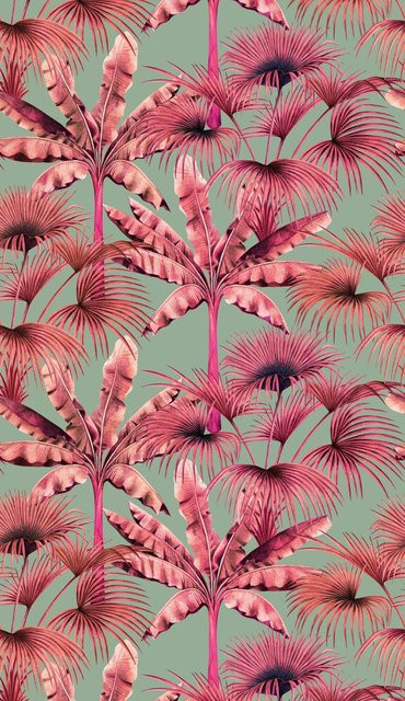 Livingwalls Fototapete Palmenblätter im Urban-Jungle-Look, Farben: Pink, Rosa und Blau, B/H: 280 x 159 cm - Bild 1