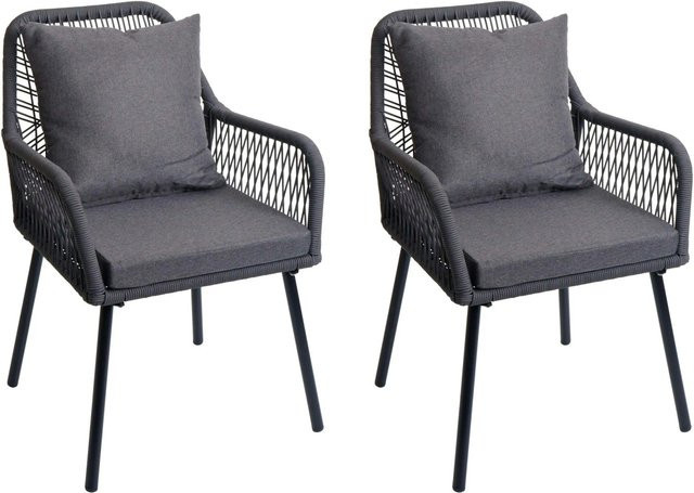 PROREGAL Gartenstuhl 2er-Set aus Aluminium in Anthrazit mit dunkelgrauen Polstern, B/T/H: 81 x 54 x 62 cm, Sitzhöhe: 46 cm - Bild 1