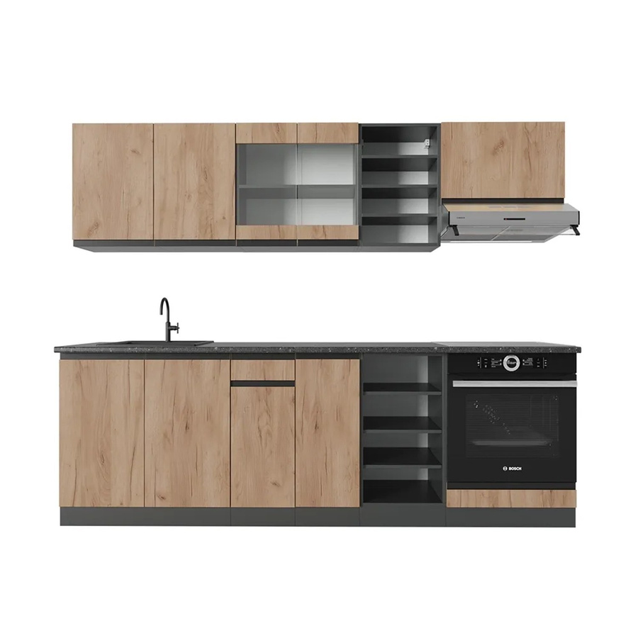 Vicco Küchenzeile R-Line J-Shape in Anthrazit und Eiche, Breite: 240 cm - Bild 3