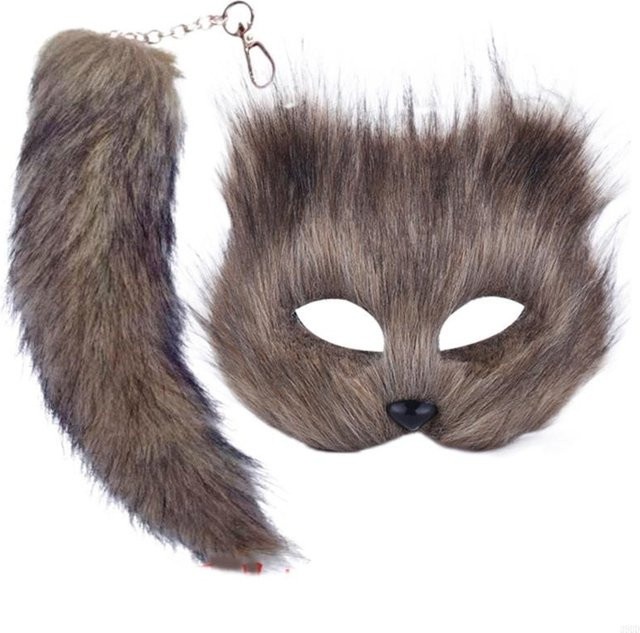 YIRAN Therian Maske und Schwanz, Set, Plüsch / Textil, Braun - Bild 1