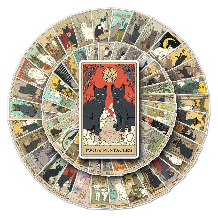Rspctou Vintage Gothic Katzen-Tarot-Aufkleber, Sticker, 10 Stück - Bild 1