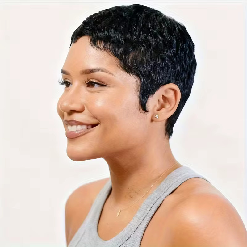 OYM HAIR Pixie-Wellen Echthaar-Perücke, Schwarz, Damen, 15,2 cm - Bild 2