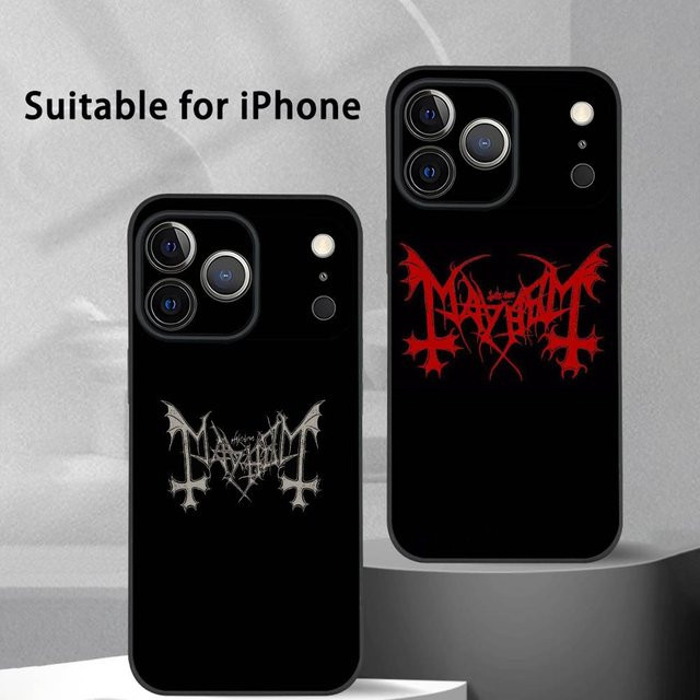M-MAYHEMS Handyhülle mit Band Logo für iPhone 17 16 15 14 13 12 11 Pro Max Plus Mini in Schwarz Frosted Soft Shell - Bild 1