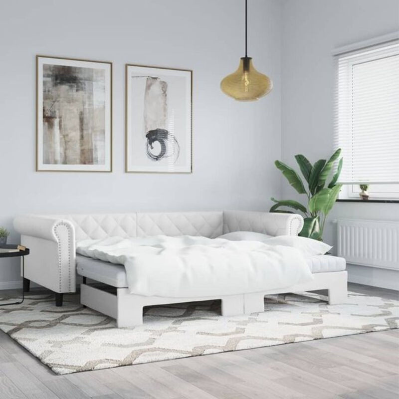 Ausziehbares Funktionsbett vidaxl in Weiß aus Kunstleder mit Metallgestell, B/T: 90 x 200 cm - Bild 1