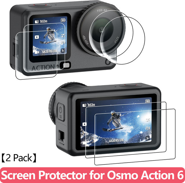 2er-Pack EXSKOF Displayschutzfolie für DJI Osmo Action 6, gehärtetes Glas mit 9H Härtegrad, transparent und kratzfest - Bild 1