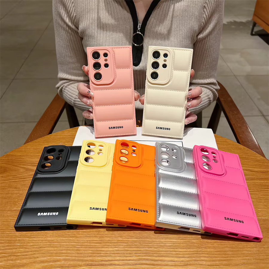 Wave Puffer Daunenjacke Handyhülle für Samsung S26 S25 S24 S23 S22 Ultra S21 Plus Note 20 A72 A54 Softcover in Orange - Bild 2