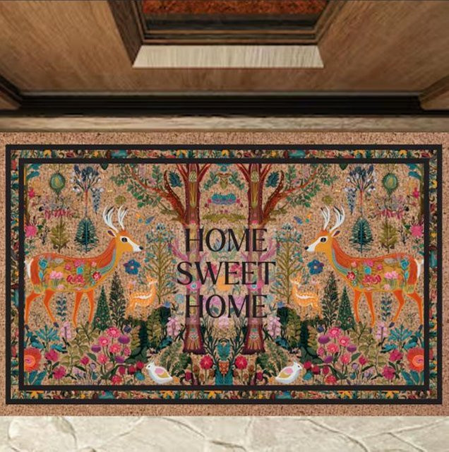Lodestar Boho Hirsch Fußmatte mit buntem Blumenmuster, rutschfest, B/B: 50 x 80 cm - Bild 1