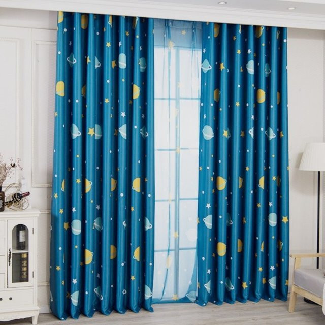 CENTURyMiG Verdunkelungsvorhang mit blauem Planeten-Print, thermoisolierend, für Schlafzimmer und Kinderzimmer, Breite: 130 cm, Höhe: 100 cm - Bild 1