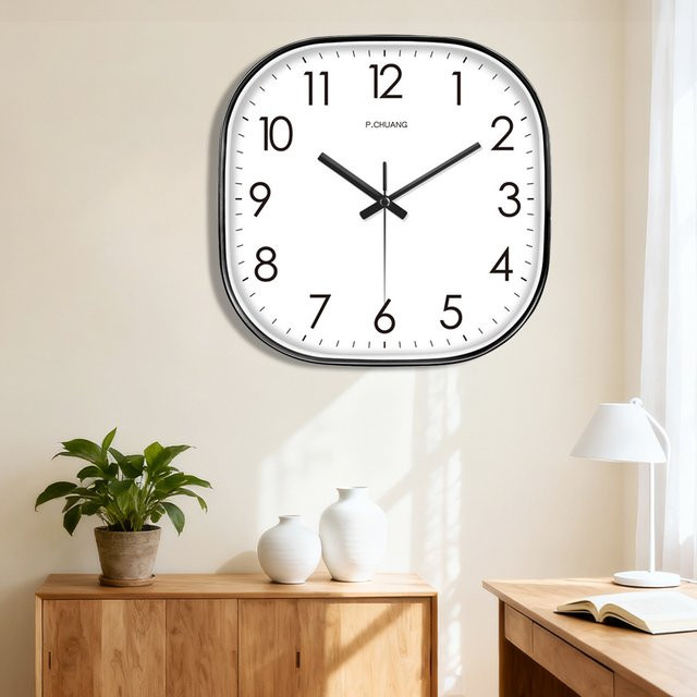 P.chuang Moderne Quadratische Wanduhr Analog Geräuschlos in Schwarz oder Weiß, Durchmesser: 20,32 cm - Bild 1
