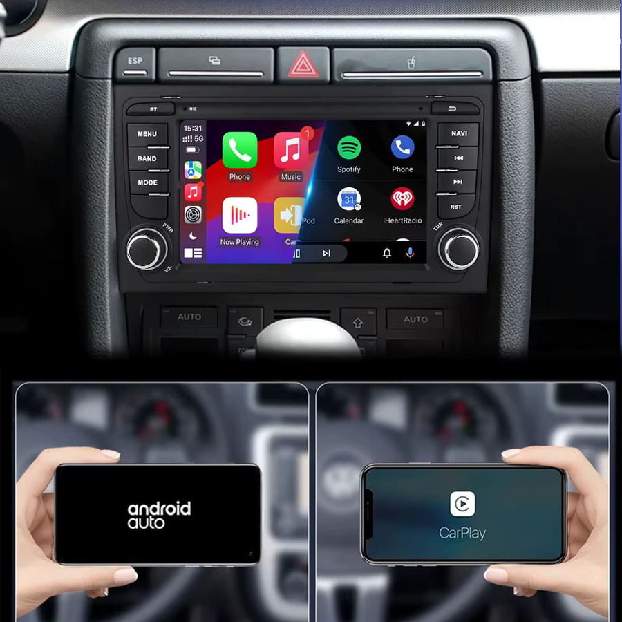 Icreative Android Autoradio mit Carplay und GPS für Audi A4 B6 B7 S4 RS4 sowie Seat Exeo, 2Din Multimedia Video Player Stereo in Schwarz - Bild 3