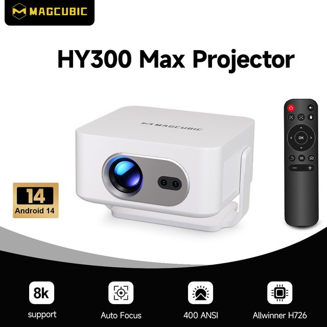 Magcubic HY300Max Projektor mit Autofokus, Android 14, 400 ANSI, 8K Unterstützung, Native 720P Auflösung, Wifi6 und Bluetooth 5.4, Farbe: Weiß - Bild 1