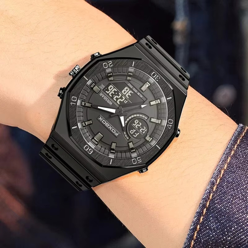 LIGE Armbanduhr Chronograph, Quarz, Analog-Digital, Silikon, Schwarz, Herren - Bild 4