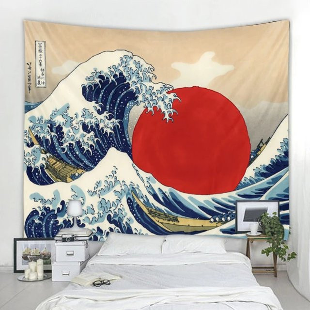 VIKAMA Sea Wave Wandteppich im Ukiyo-e Stil, Mehrfarbig, B/H: 60 x 60 cm - Bild 1