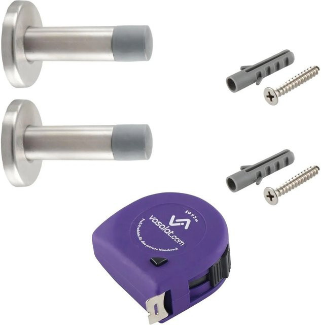 vasalat Türstopper Wandmontage mit Dämpfer aus Edelstahl in Silber Matt, Durchmesser: 20 mm, Länge: 80 mm - Bild 1
