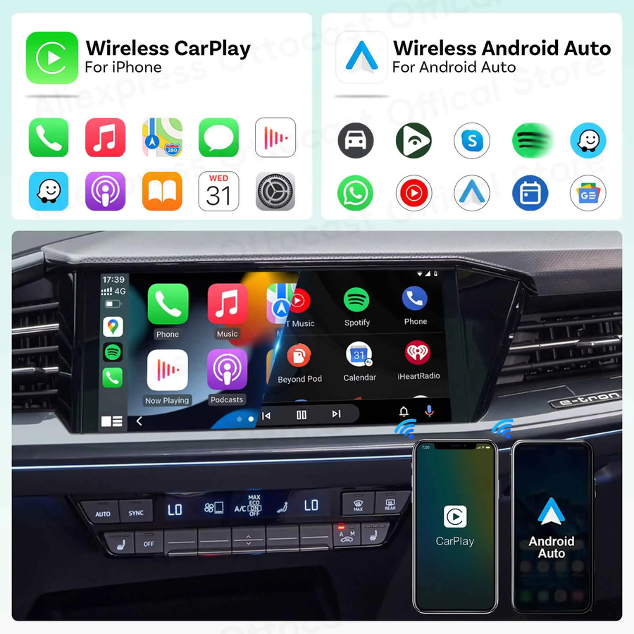 OTTOCAST MINI Dot 2-in-1 Wireless CarPlay und Android Auto USB-Adapter in Schwarz und Blau - Bild 3