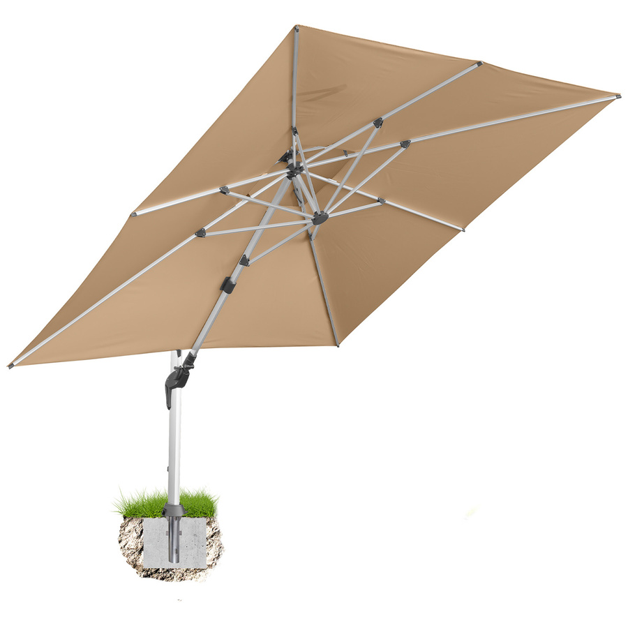 Anndora Alu Ampelschirm Dark Natural, quadratisch, 350 x 350 cm, 360 Grad drehbar und schwenkbar neigbar, inklusive Bodenanker - Bild 1