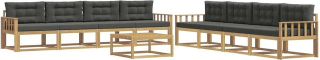 vidaXL Outdoor-Sofagarnitur aus Akazienholz in Weiß, Anthrazit und Braun mit 9-teiligem Set, L-Form und Polsterkissen, B/T/H: 79 x 79 x 37 cm - Bild 1