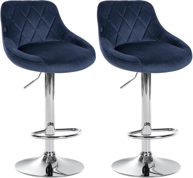 DELUKE 2er Set Barhocker FALON aus Samt in Blau mit silbernem Gestell, drehbar mit Lehne, B/T/H: 46 x 49 x 83 cm - Bild 1