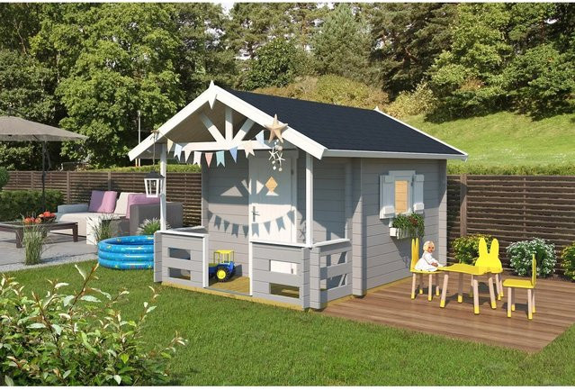 Lasita Maja Kinderspielhaus Lido aus Fichtenholz in Lichtgrau, B/T/H: 269 x 211 x 300 cm - Bild 1