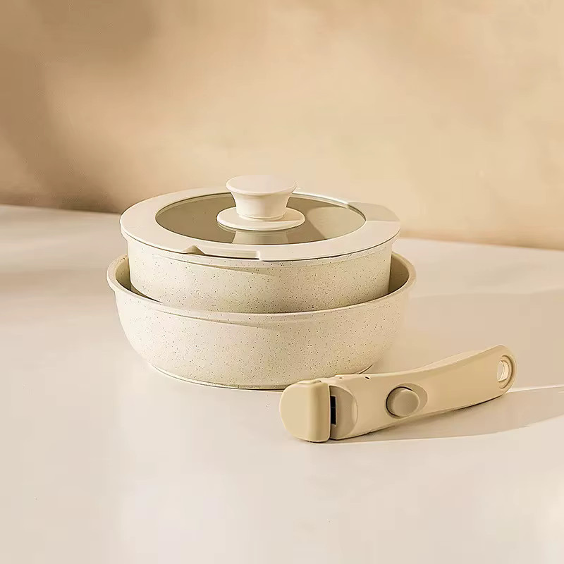 Antihaftbeschichtetes Wok-Pfannenset mit Dampfgestell und abnehmbarem Griff aus Keramik - Bild 1