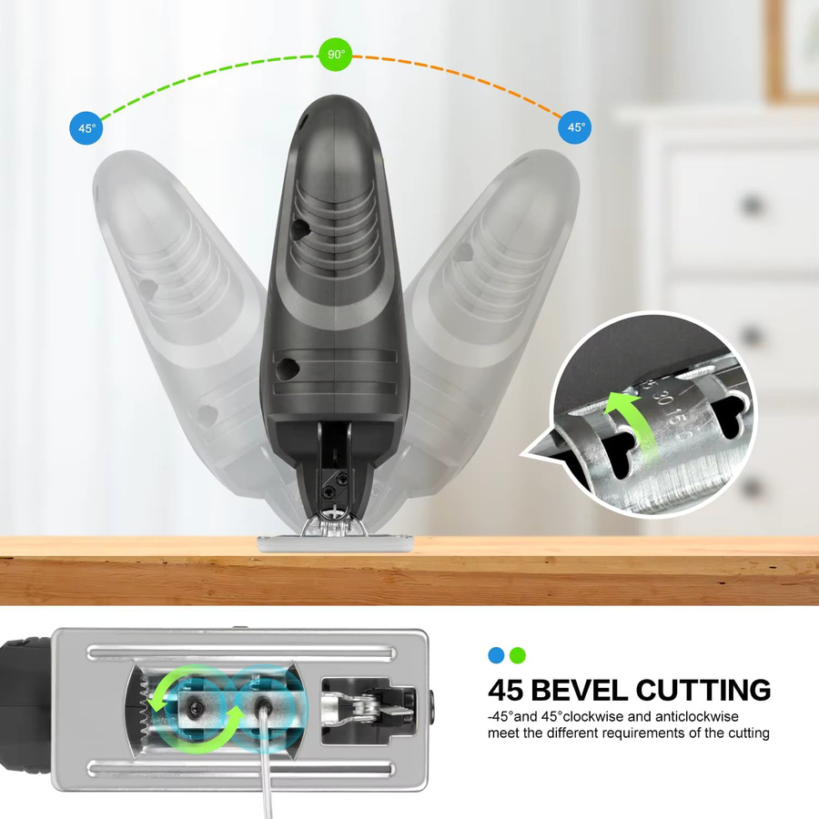 GALAX PRO Elektrische Stichsäge 400W mit 3000 SPM, ±45° Schrägschnitt-Funktion und Verriegelungsknopf, Schwarz, inklusive Klingen für Holz und Metall - Bild 5