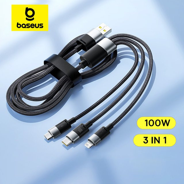 Baseus 3 in 1 USB C auf Typ C PD Schnellladegerät 100 W Datenkabel für MacBook iPhone Samsung Xiaomi in Schwarz oder Blau - Bild 1