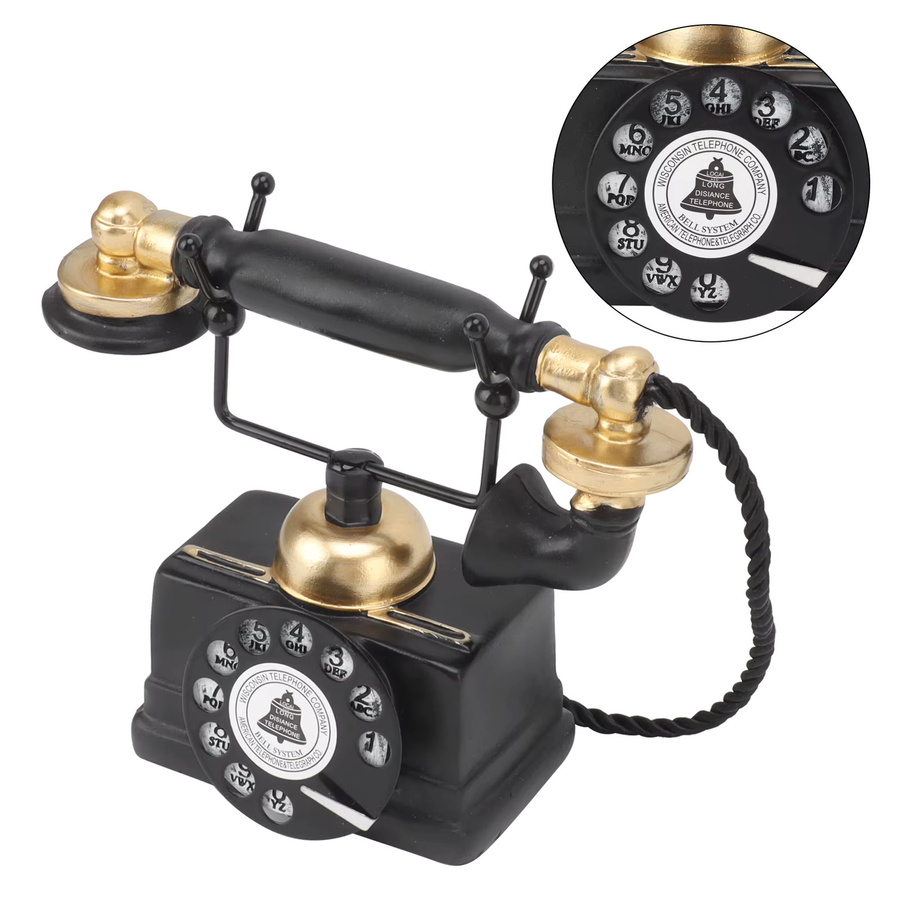 Aibecy Retro-Telefonmodell Vintage Dekoration aus Kunstharz in Schwarz - Bild 2