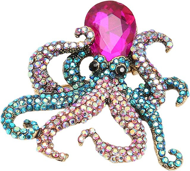 Neoglint Brosche Oktopus, Metalllegierung, Lila, Pink, Unisex - Bild 1