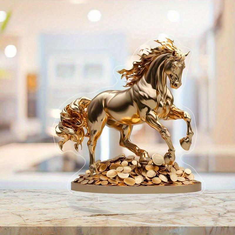 Elegante 2D Acryl Pferdestatue von LCAuto parts in Mehrfarbig und Gold, klassisches Design aus Kunststoff, B/H: 20 x 18,3 cm - Bild 1