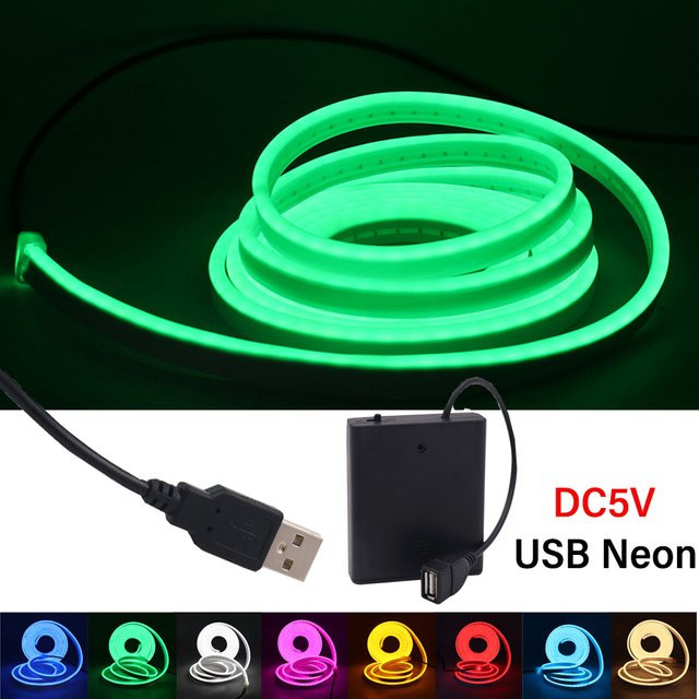 HEGEHE USB Neon LED Streifenlicht mit 120 LEDs/m und Batteriekasten, flexibles wasserdichtes Neon Seilband für Deine Heimdekoration - Bild 1