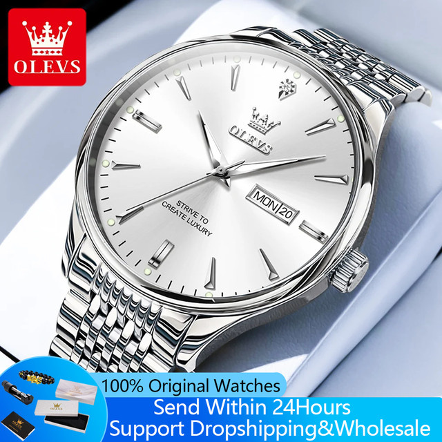 OLEVS Armbanduhr, Quarz, Edelstahl, Silber, Herren - Bild 1