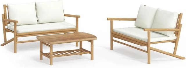 vidaXL 3-tlg Garten-Lounge-Set aus Bambus mit Kissen in Beige und Braun - Bild 1