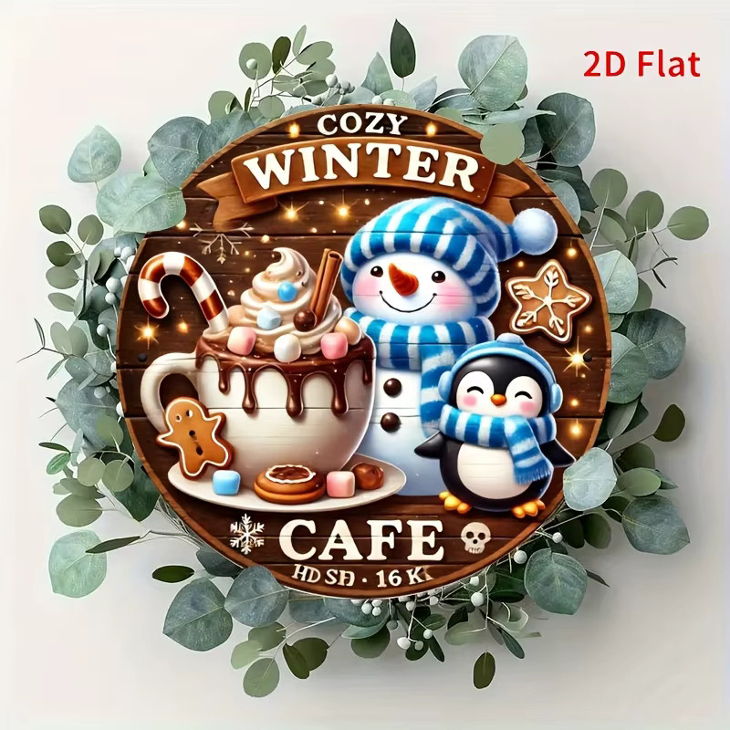 Potdemiel Wandkunstschild Winter Joyful Cafe aus Metall, rund, Mehrfarbig, Durchmesser: 20 cm - Bild 2