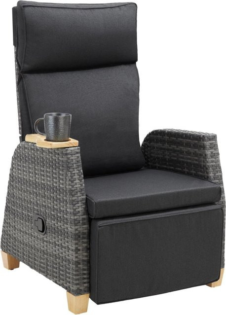 tectake Aluminium Rattansessel Grau mit Polsterung, wetterfest und UV-beständig, B/T/H: 68,5 x 67 x 104 cm (verstellbar) - Bild 2