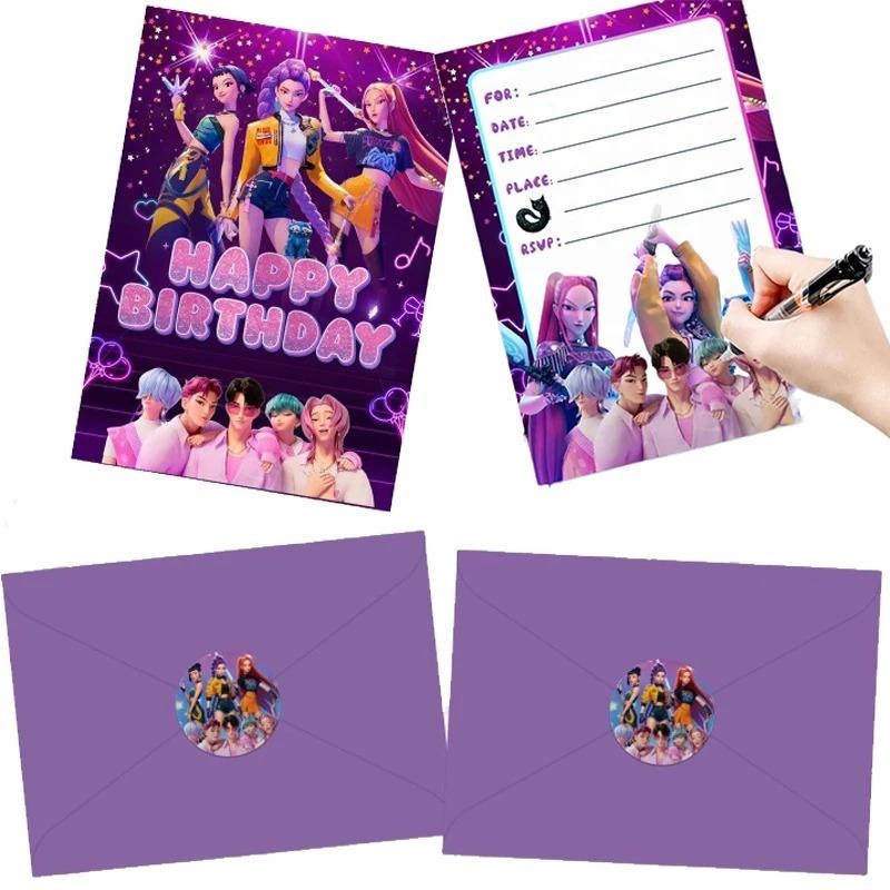 12 Stück Kpop Dämonenjäger Einladungskarten für Kinder, einseitig und doppelseitig bedruckt, bunte Cartoon Geburtstagsparty Karten aus Papier - Bild 3