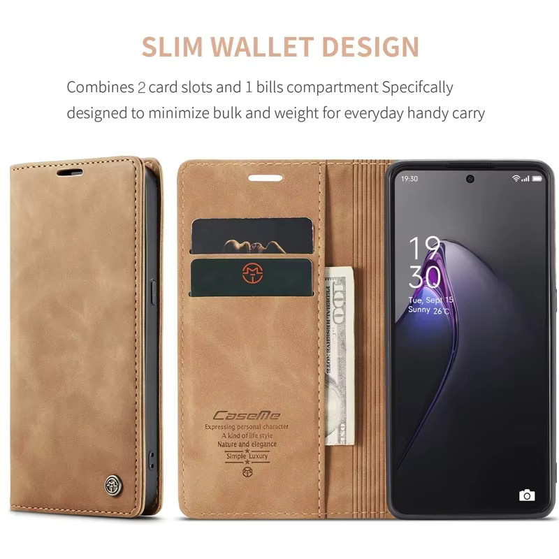Busine Sle Leder Flip Wallet Case für OPPO und Realme in Braun - Bild 2