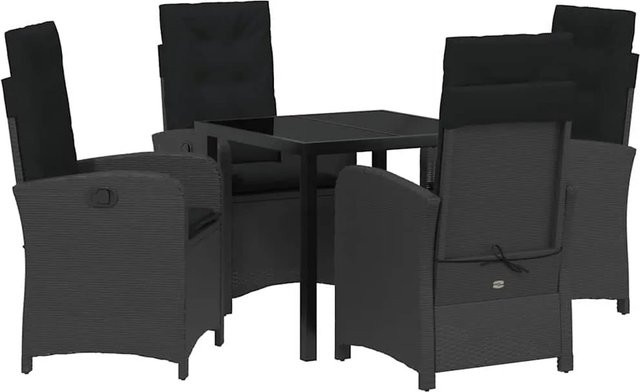 vidaXL Garten Essgruppe 5-teilig aus Poly-Rattan und Glas in Schwarz, modern und wetterfest - Bild 1