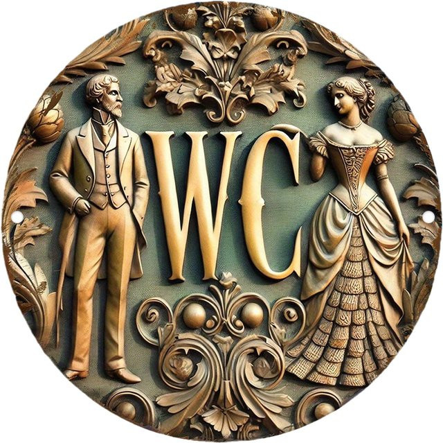 Potdemiel Retro-Toilettenschild aus Aluminium, rundes Wandschild für Damen und Herren in Gold, Durchmesser: 20 cm - Bild 1