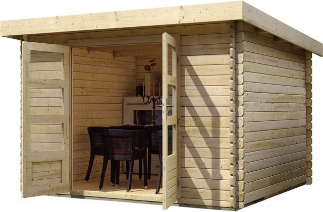 Gartenhaus Holz BASTRUP 7 Blockbohlenhaus naturbelassen ohne Anbaudach B/T: 357 x 297 cm, 28 mm Stärke - Bild 1