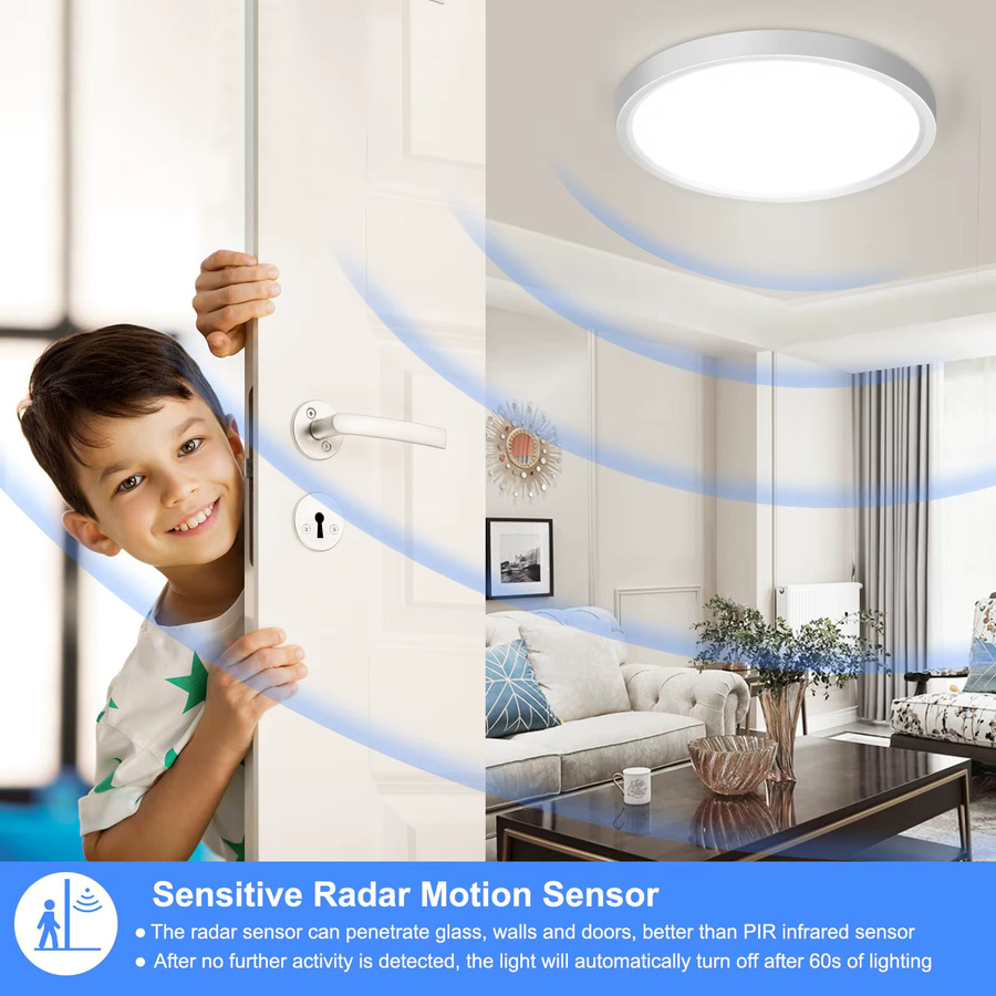 Oraymin LED-Deckenleuchte mit Radar-Bewegungsmelder, runde ultradünne Wandleuchte in Weiß, 18 W, 4000 K Kaltweiß, ideal für Flur, Treppe, Küche und Balkon - Bild 2