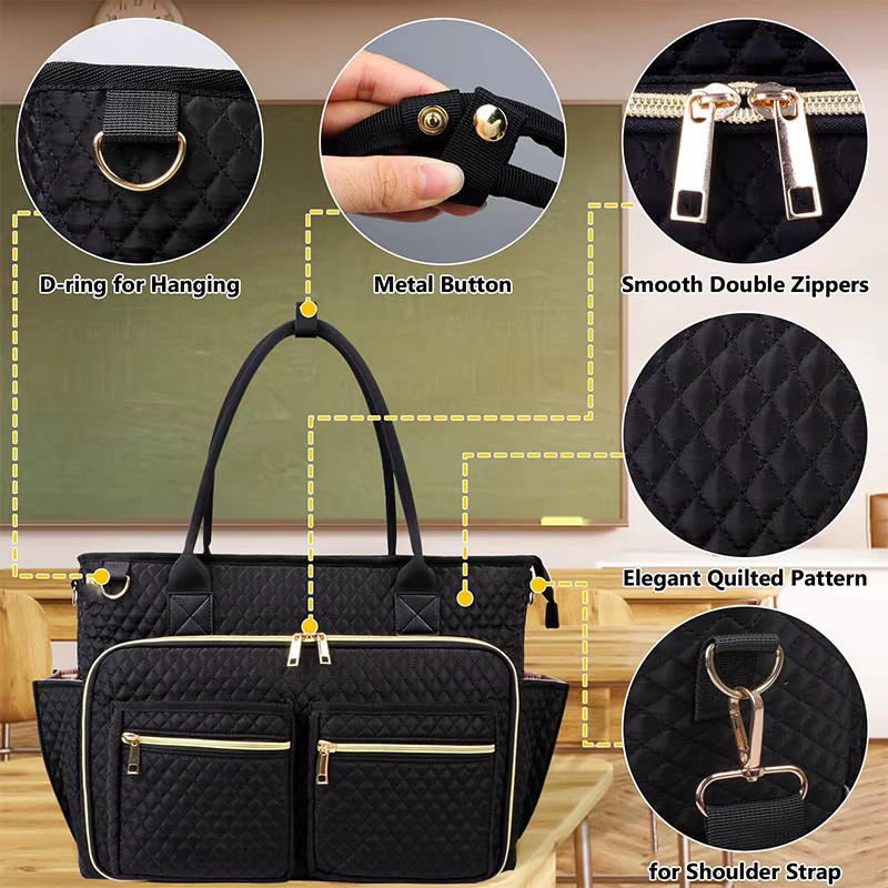 Gesteppte Dokumenten- und Laptoptasche aus Stoff in Schwarz für Lehrer und Berufstätige - Bild 5