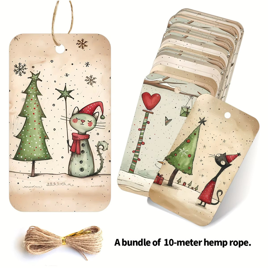 50 Stück Vintage-Weihnachtsgeschenkanhänger aus Holz in Mehrfarben mit Schnur für Bastelarbeiten und Dekoration - Bild 4