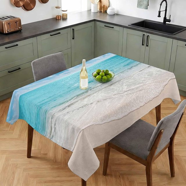 Rechteckige Tischdecke von JMG Household Supplies mit blauem Ozeanwellen-Design, wasserabweisend und waschbar, B/T/H: 140 x 300 cm - Bild 1