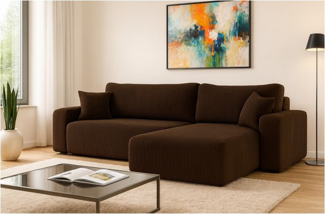 Inter Trading Ecksofa Austin mit Schlaffunktion in Braun Cord, B/T: 244 x 145 cm - Bild 1