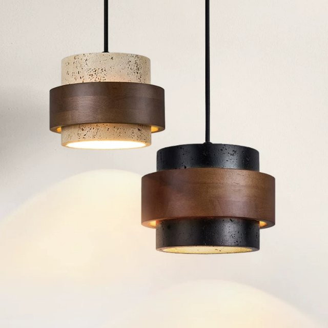 TAONUANSHU Japanische Bar-Pendelleuchte im Wabi-Sabi-Stil aus Holz in Braun und Schwarz mit warmweißem Licht - Bild 1
