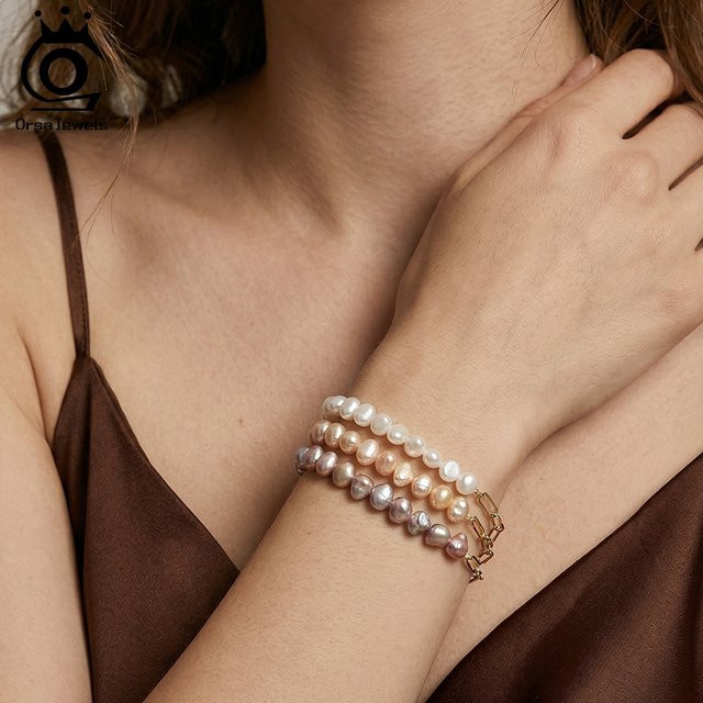 ORSA JEWELS Paperclip-Gliederkettenarmband, 925 Silber, Perle, Damen - Bild 1