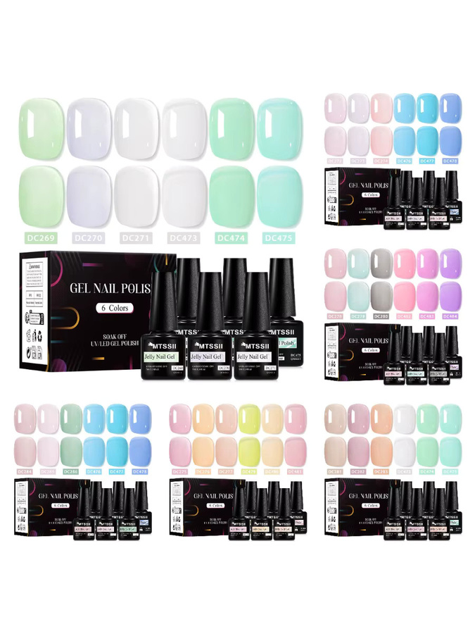 Mtssii Macaron Jelly Clear Nude Gel Nagellack Set, 6-teilig, Rosa, Transparent - Bild 5