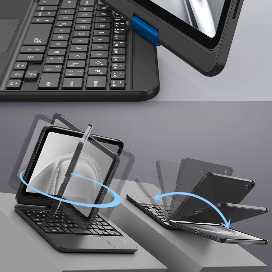 Drehbare Bluetooth-Tastaturhülle für Apple iPad Mini 7. und 6. Generation 8,3 Zoll mit RGB-Hintergrundbeleuchtung und Trackpad in Schwarz oder Silber - Bild 4
