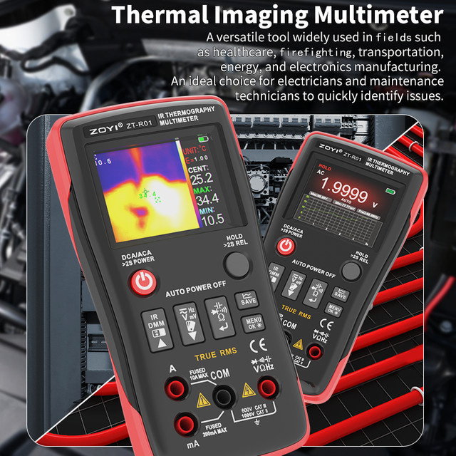 ZOYI R01 2-in-1 Wärmebildkamera und Multimeter Infrarot-Thermometer und elektrischer Tester in Schwarz - Bild 1