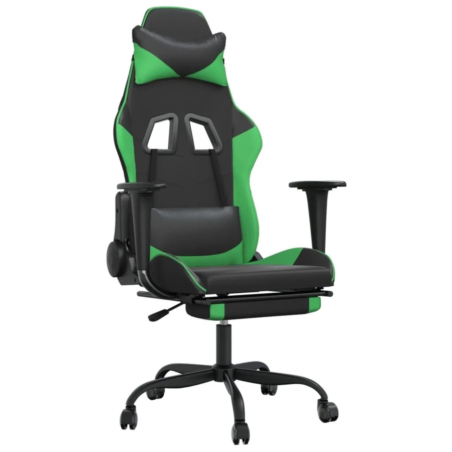 vidaXL Gaming-Stuhl Modell 4 in Schwarz und Grün aus Kunstleder mit Fußstütze und Kopfstütze - Bild 2